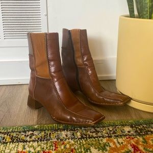 Vintage leather patchwork square toe boots